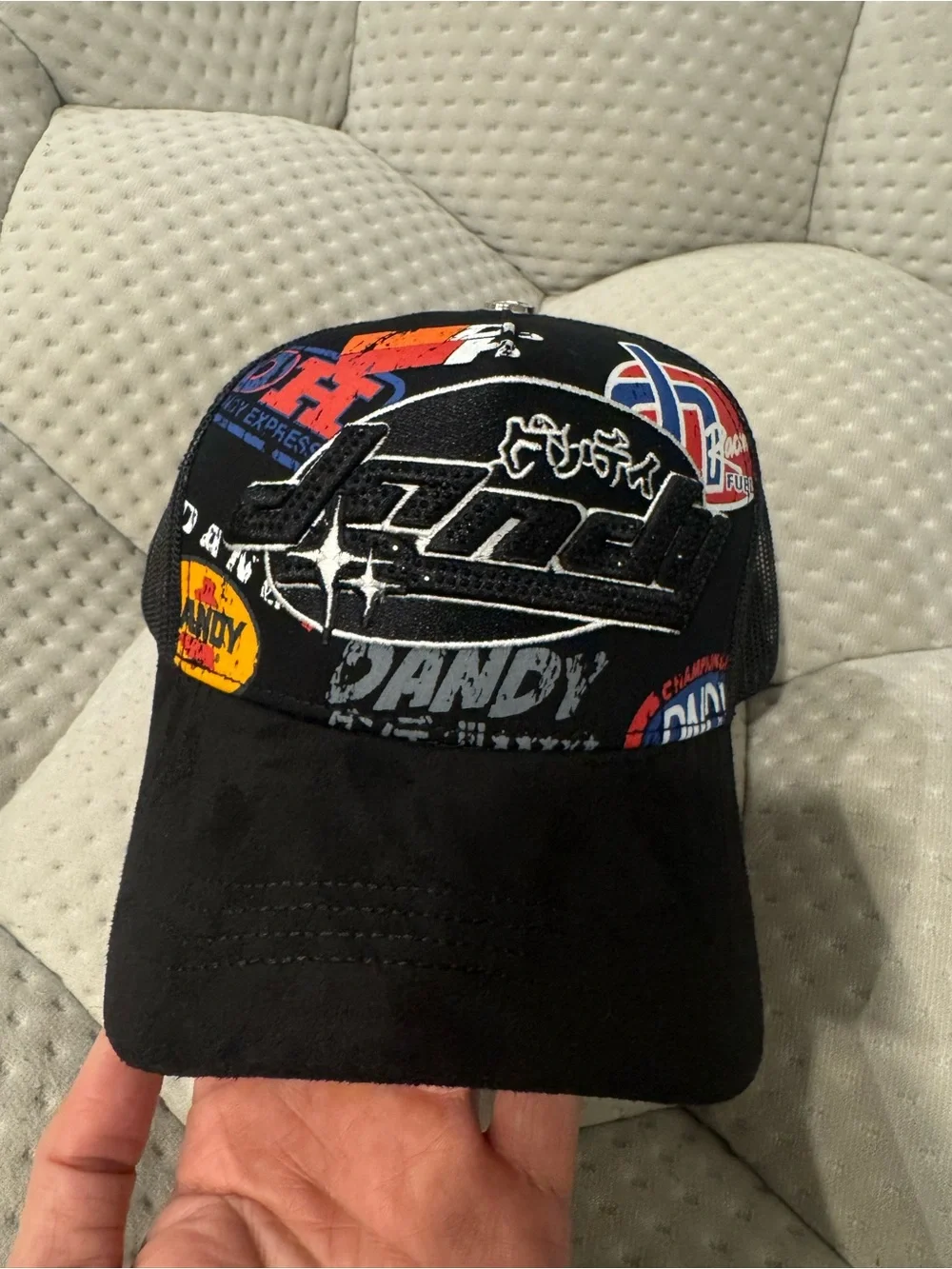 Black Graphic Baseball Cap with black rhinestones